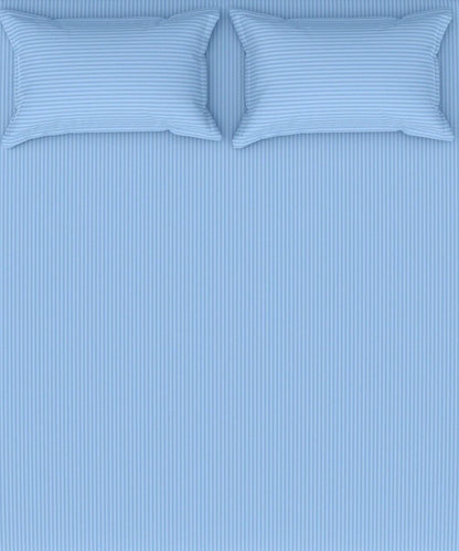 Blue Satin Stripe Flat Bedsheet with Pillow Cover