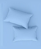 Blue Satin Stripe Flat Bedsheet with Pillow Cover