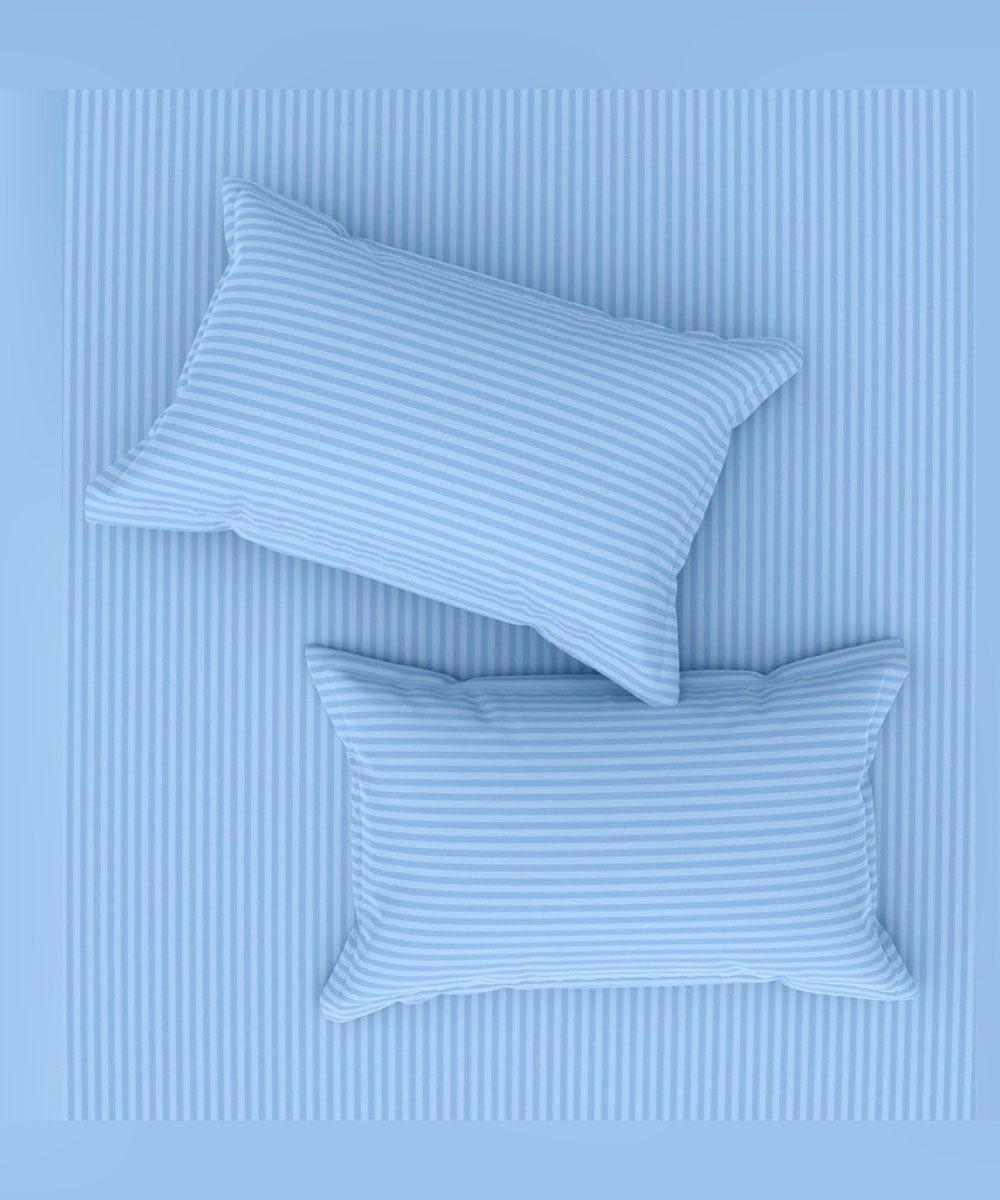 Blue Satin Stripe Flat Bedsheet with Pillow Cover