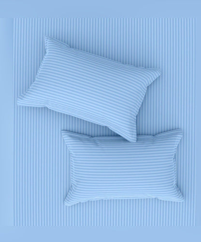 Blue Satin Stripe Flat Bedsheet with Pillow Cover