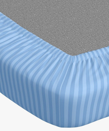 Blue Satin Stripe Flat Bedsheet with Pillow Cover