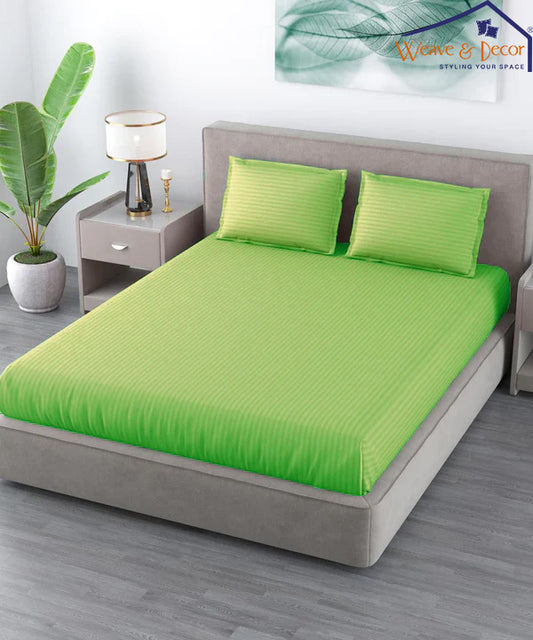 Green Satin Stripe Flat Bedsheet with Pillow Cover