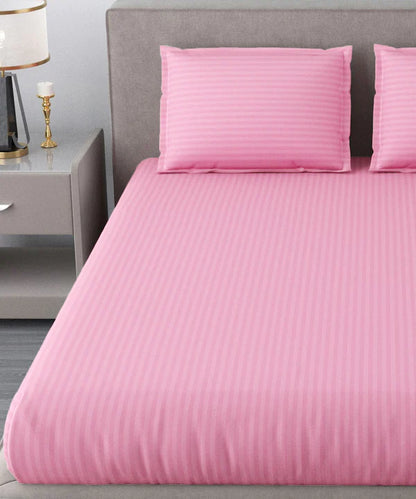Light Pink Satin Stripe Flat Bedsheet with Pillow Cover