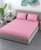 Light Pink Satin Stripe Flat Double Bedsheet With 2 Pillow Covers
