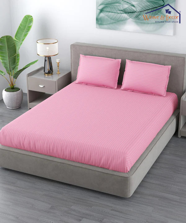 Light Pink Satin Stripe Flat Bedsheet with Pillow Cover