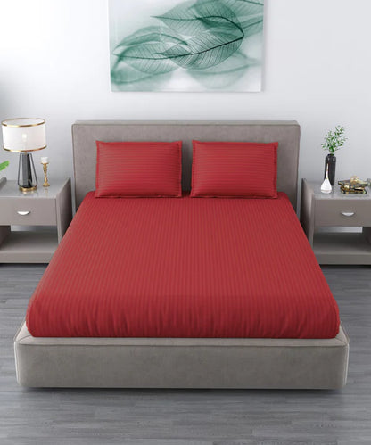 Red Satin Stripe Flat Bedsheet with Pillow Cover