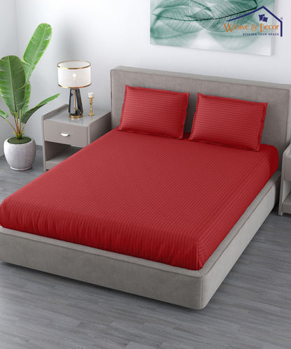 Red Satin Stripe King Size Bedsheet With 2 Pillow Covers