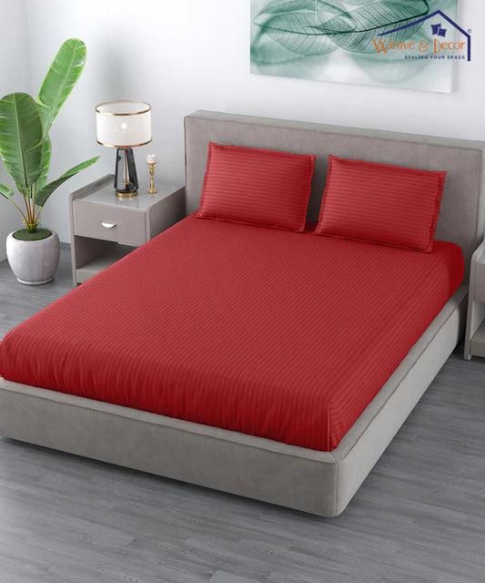 Red Satin Stripe Flat Bedsheet with Pillow Cover