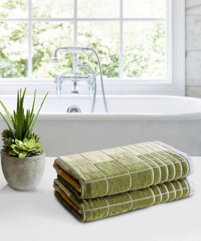 Weave & Decor Luxe Check Cotton Hand Towels Sets – Ultra Soft & Super Absorbent (Green)