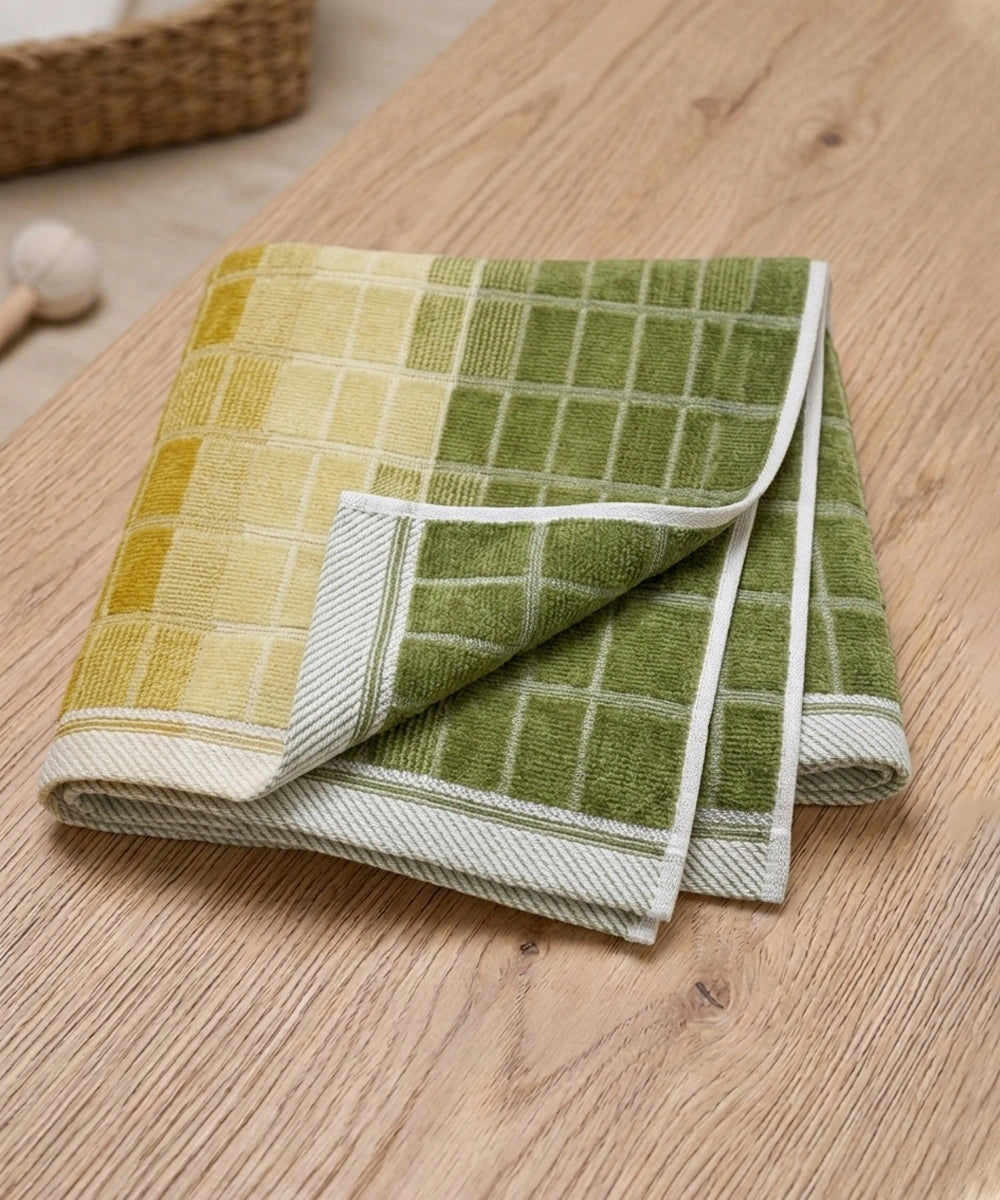 Weave & Decor Luxe Check Cotton Hand Towels Sets – Ultra Soft & Super Absorbent (Green)