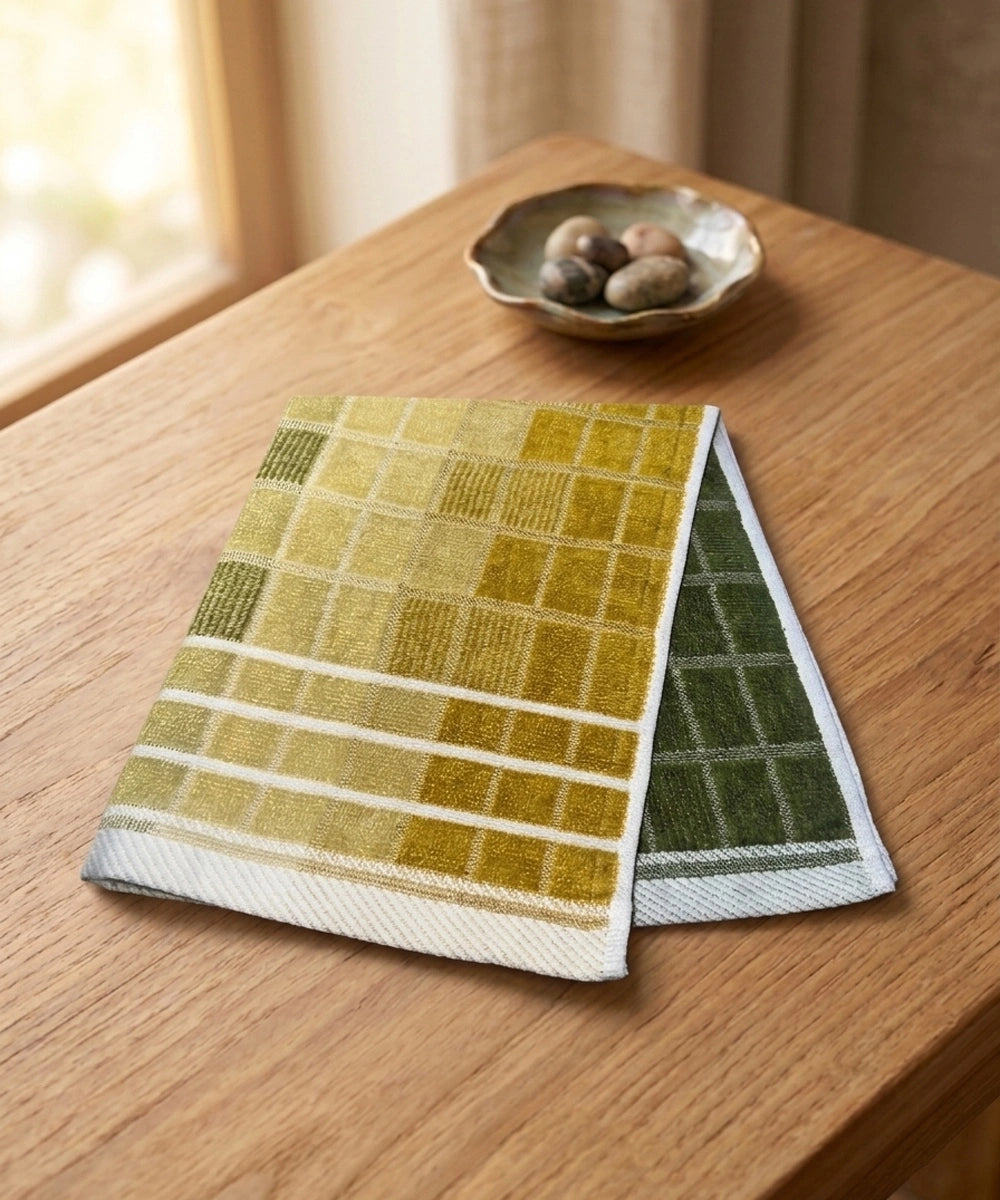 Weave & Decor Luxe Check Cotton Hand Towels Sets – Ultra Soft & Super Absorbent (Green)