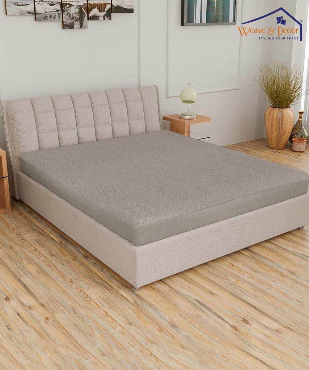 Grey Solid Terry Mattress Protector