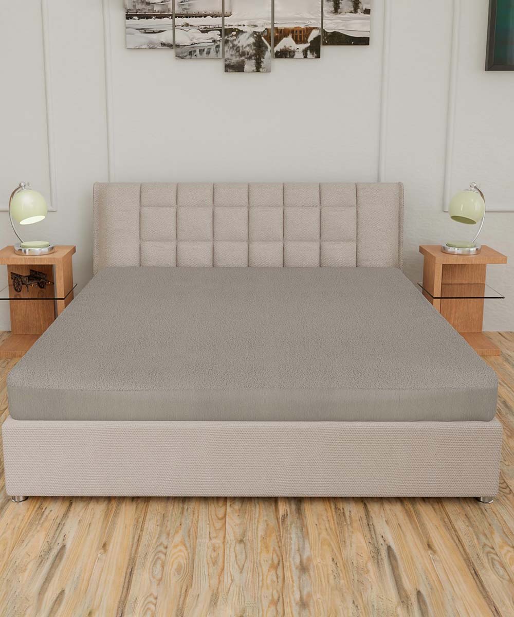 Grey Solid Terry Mattress Protector