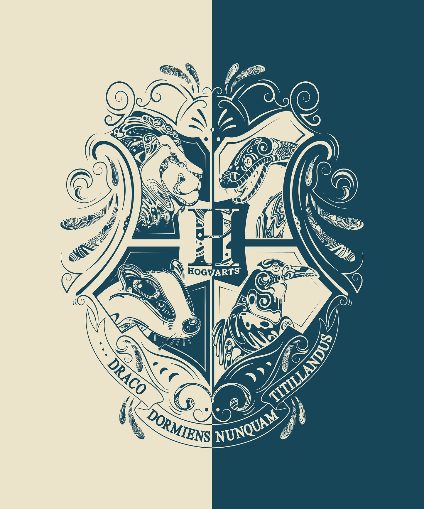 Harry Potter Blue & White Hogwarts Emblem Bedsheet with 2 Pillow Covers