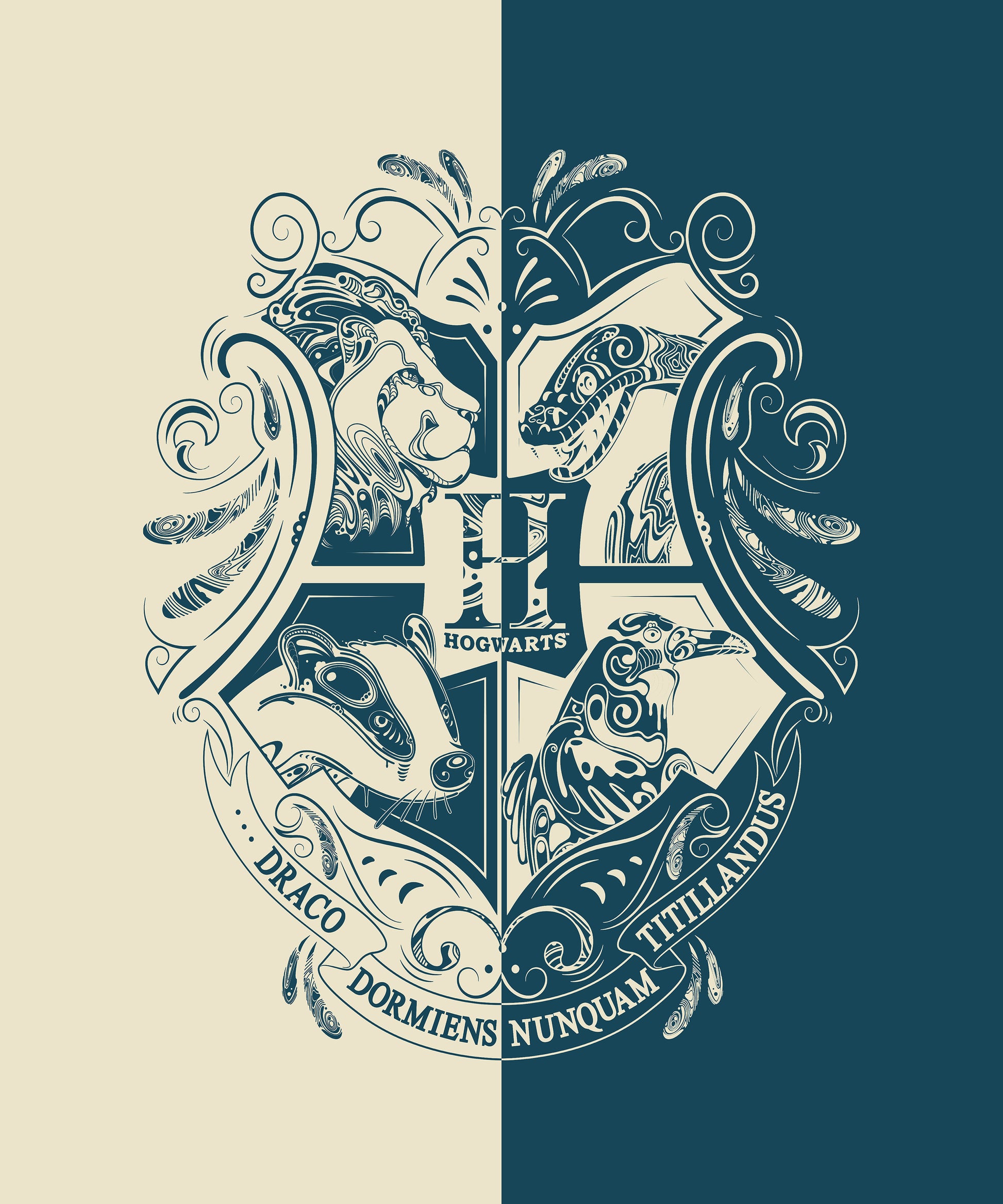 Harry Potter Blue & White Hogwarts Emblem Bedsheet with 2 Pillow Covers