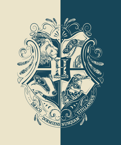 Harry Potter Blue & White Hogwarts Emblem Bedsheet with 2 Pillow Covers