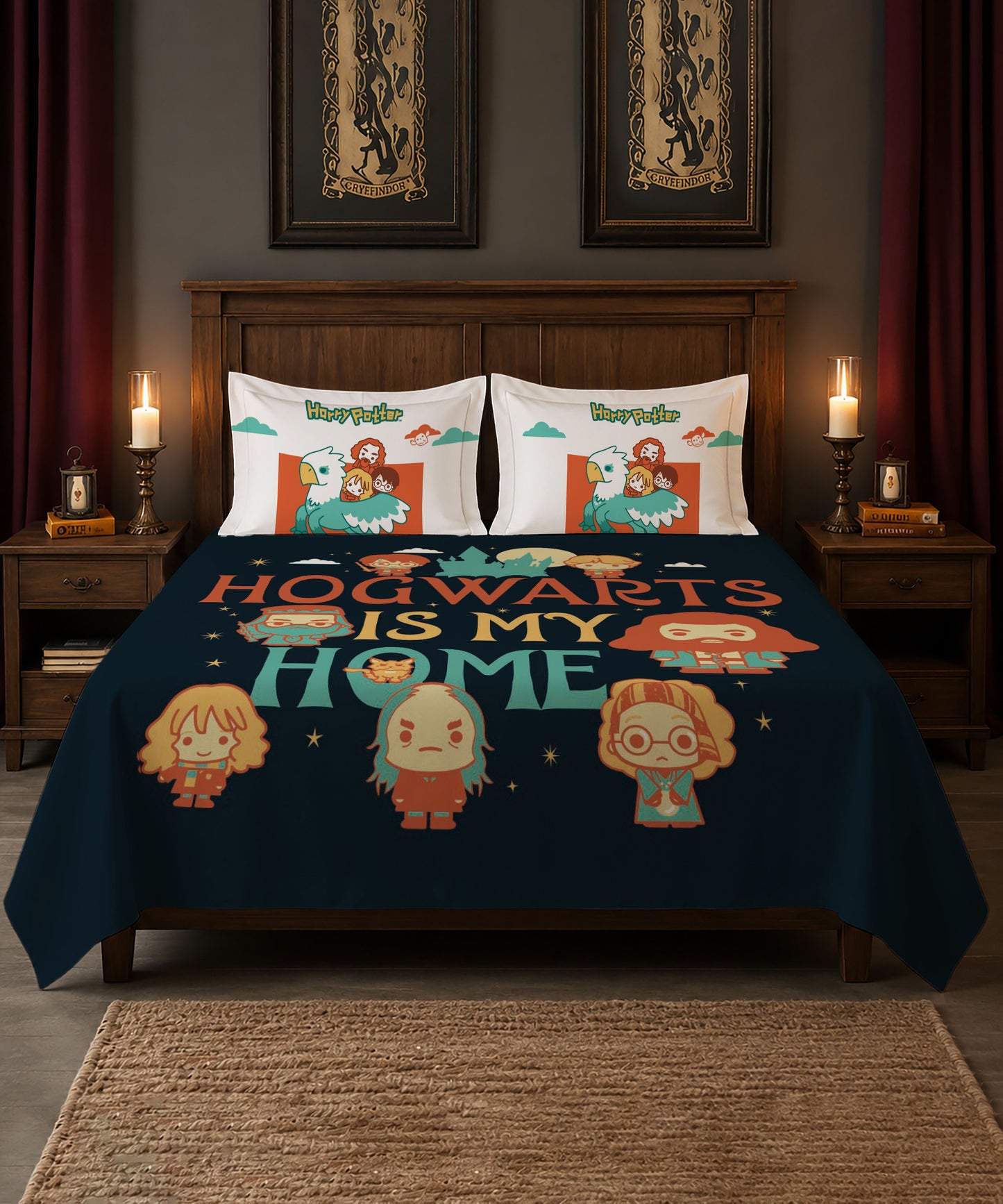 Harry Potter Hogwarts Is My Home Bedsheet with 2 Pillow Covers