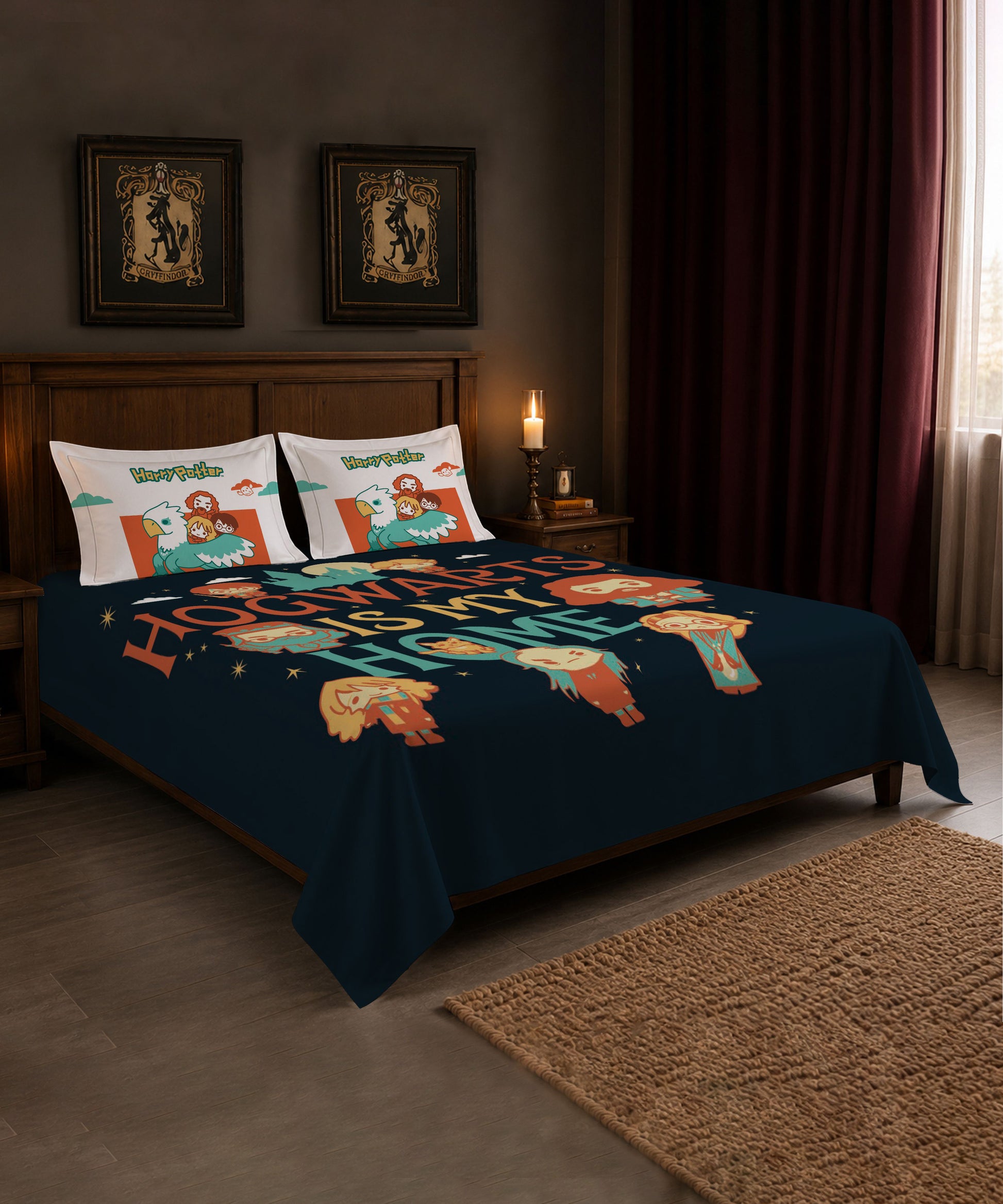 Harry Potter Hogwarts Is My Home Bedsheet with 2 Pillow Covers