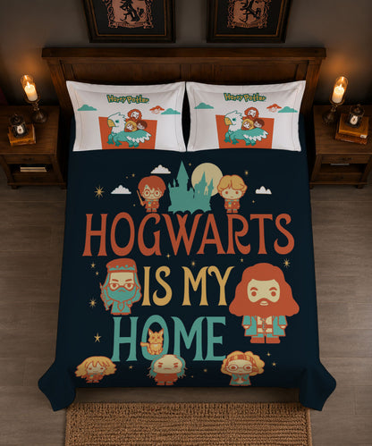 Harry Potter Hogwarts Is My Home Bedsheet with 2 Pillow Covers