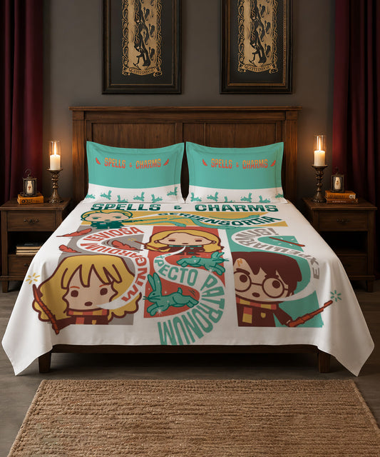 Harry Potter Magic Spells Bedsheet with 2 Pillow Covers