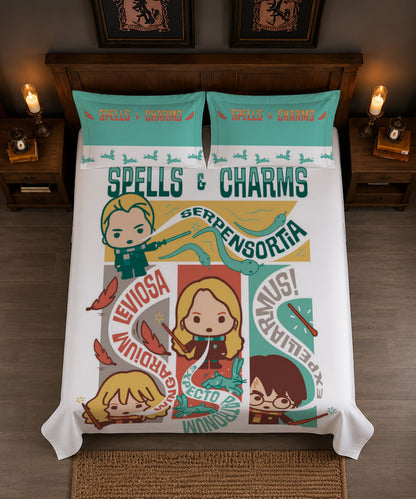 Harry Potter Magic Spells Bedsheet with 2 Pillow Covers