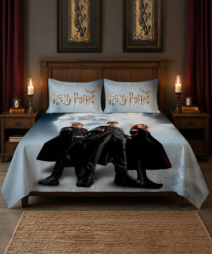 Harry Potter Golden Trio Bedsheet with 2 Pillow Covers