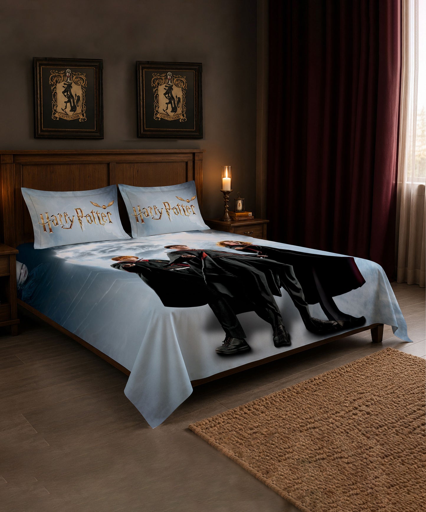 Harry Potter Golden Trio Bedsheet with 2 Pillow Covers