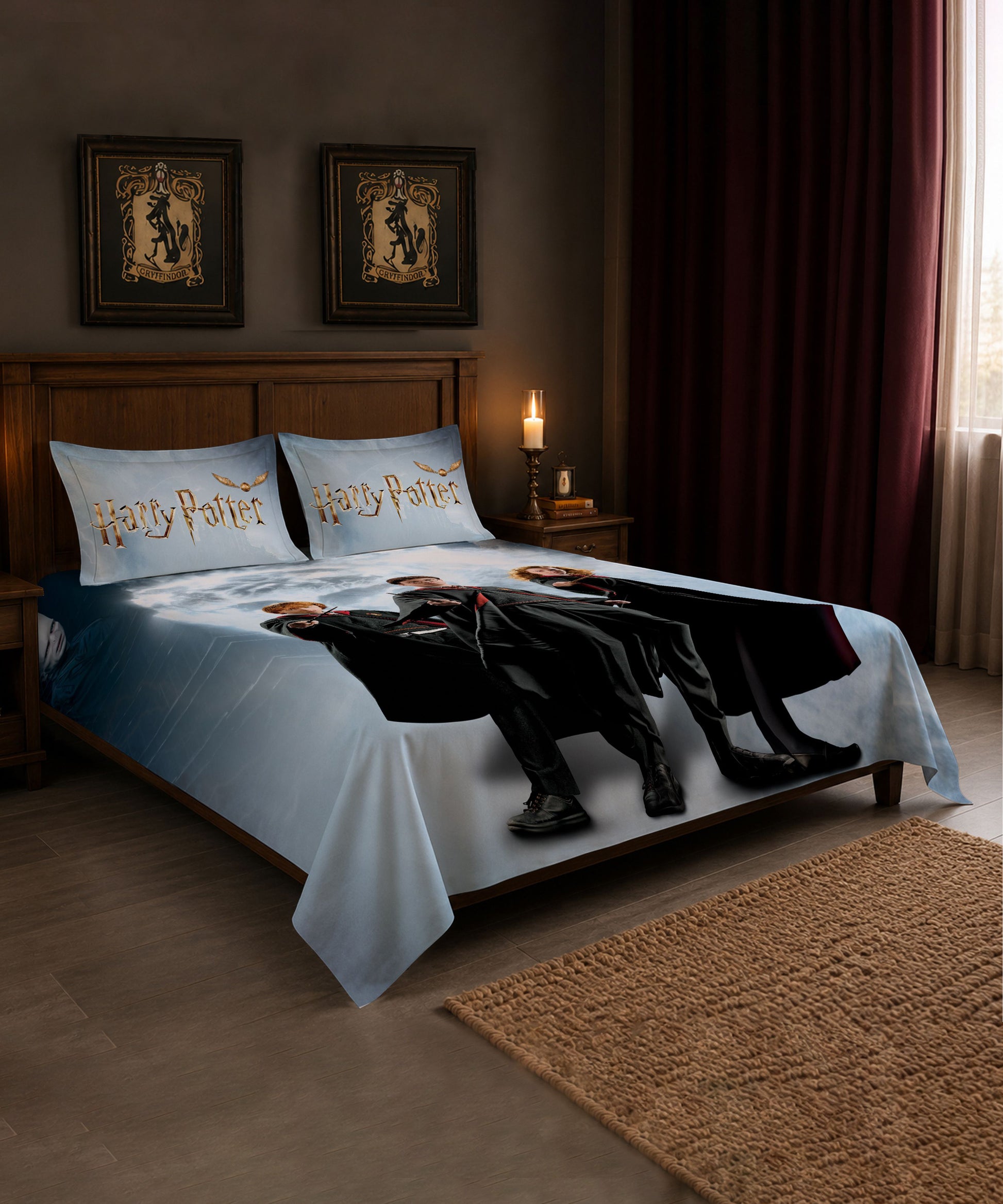 Harry Potter Golden Trio Bedsheet with 2 Pillow Covers