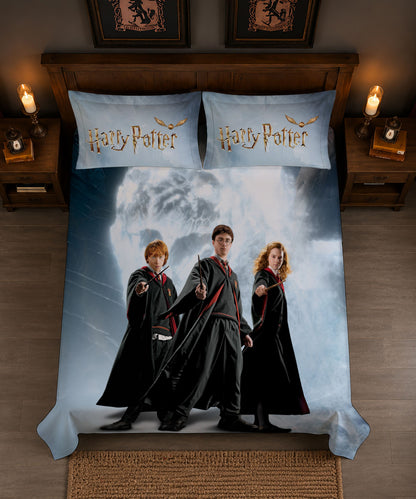 Harry Potter Golden Trio Bedsheet with 2 Pillow Covers