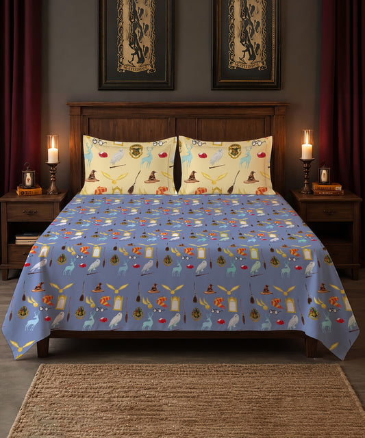 Harry Potter Magical Symbols Bedsheet with 2 Pillow Covers