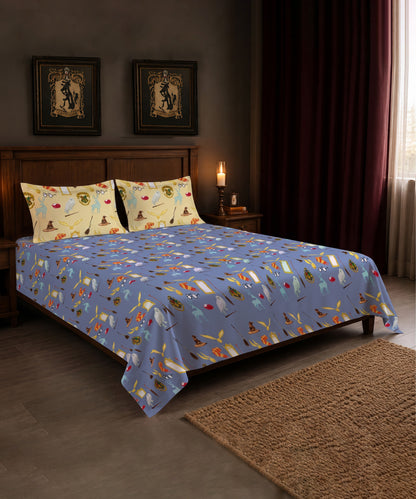 Harry Potter Magical Symbols Bedsheet with 2 Pillow Covers
