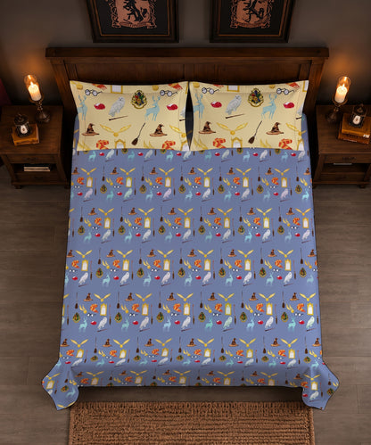 Harry Potter Magical Symbols Bedsheet with 2 Pillow Covers