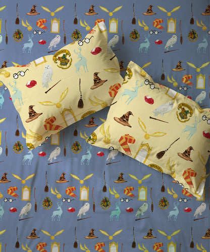 Harry Potter Magical Symbols Bedsheet with 2 Pillow Covers