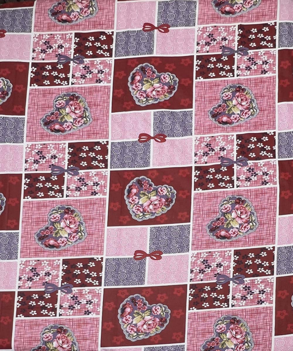 Crimson Heart Bliss – 200 GSM Pure Cotton Double Bedsheet with Pillow Covers |90x100 inches