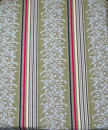 Olive Bloom Stripes – 200 GSM Pure Cotton Double Bedsheet with Pillow Covers |90x100 inches