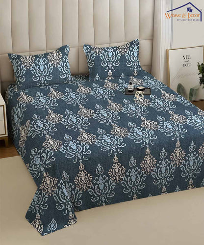 Indigo Elegance Flat Bedsheet With Pillow Covers
