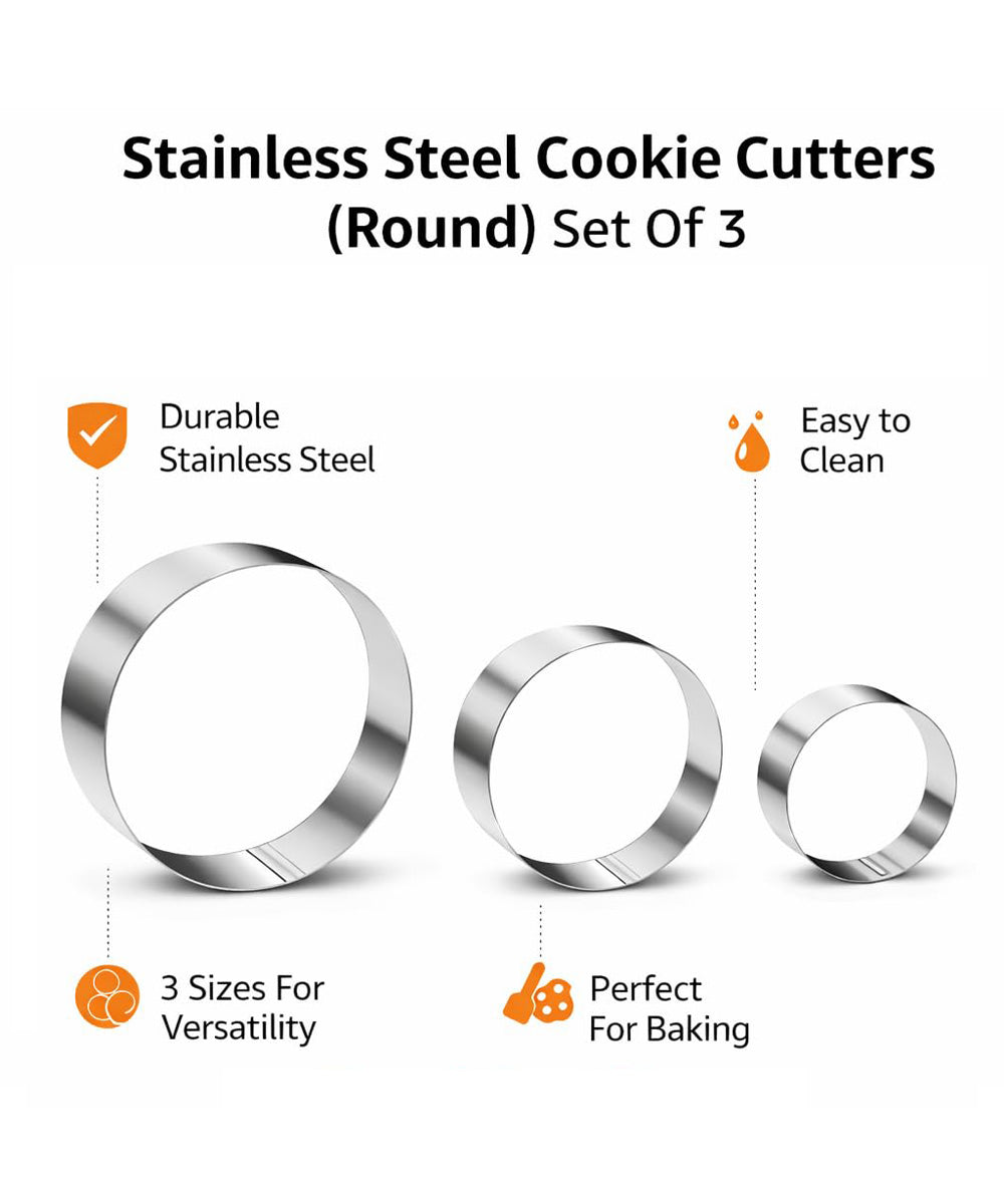 Stainless Steel Cookie & Biscuit Cutter Set - 3 Pcs (Different Sizes)