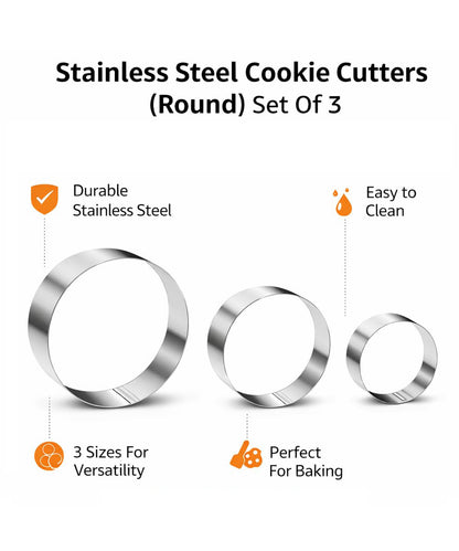 Stainless Steel Cookie & Biscuit Cutter Set - 3 Pcs (Different Sizes)