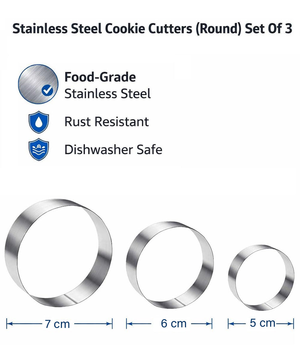 Stainless Steel Cookie & Biscuit Cutter Set - 3 Pcs (Different Sizes)