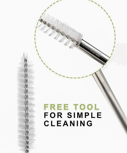 Reusable Stainless Steel Straws with Cleaning Brush (2 Straws + 1 Brush)