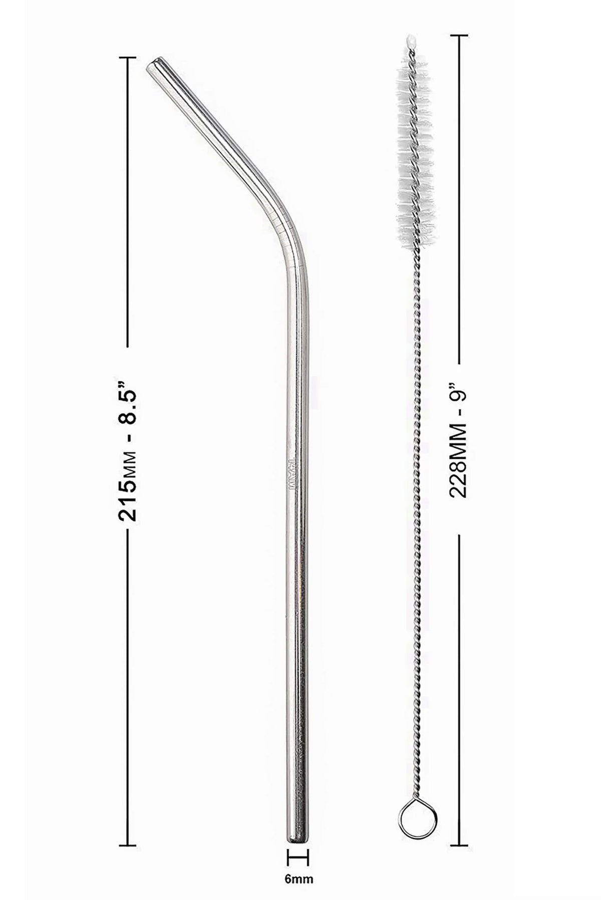 Reusable Stainless Steel Straws with Cleaning Brush (2 Straws + 1 Brush)