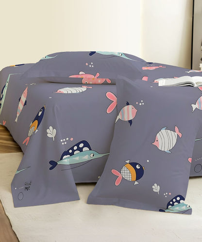 Underwater Dreams Fish Kids Flat Bedsheet With Pillow Covers