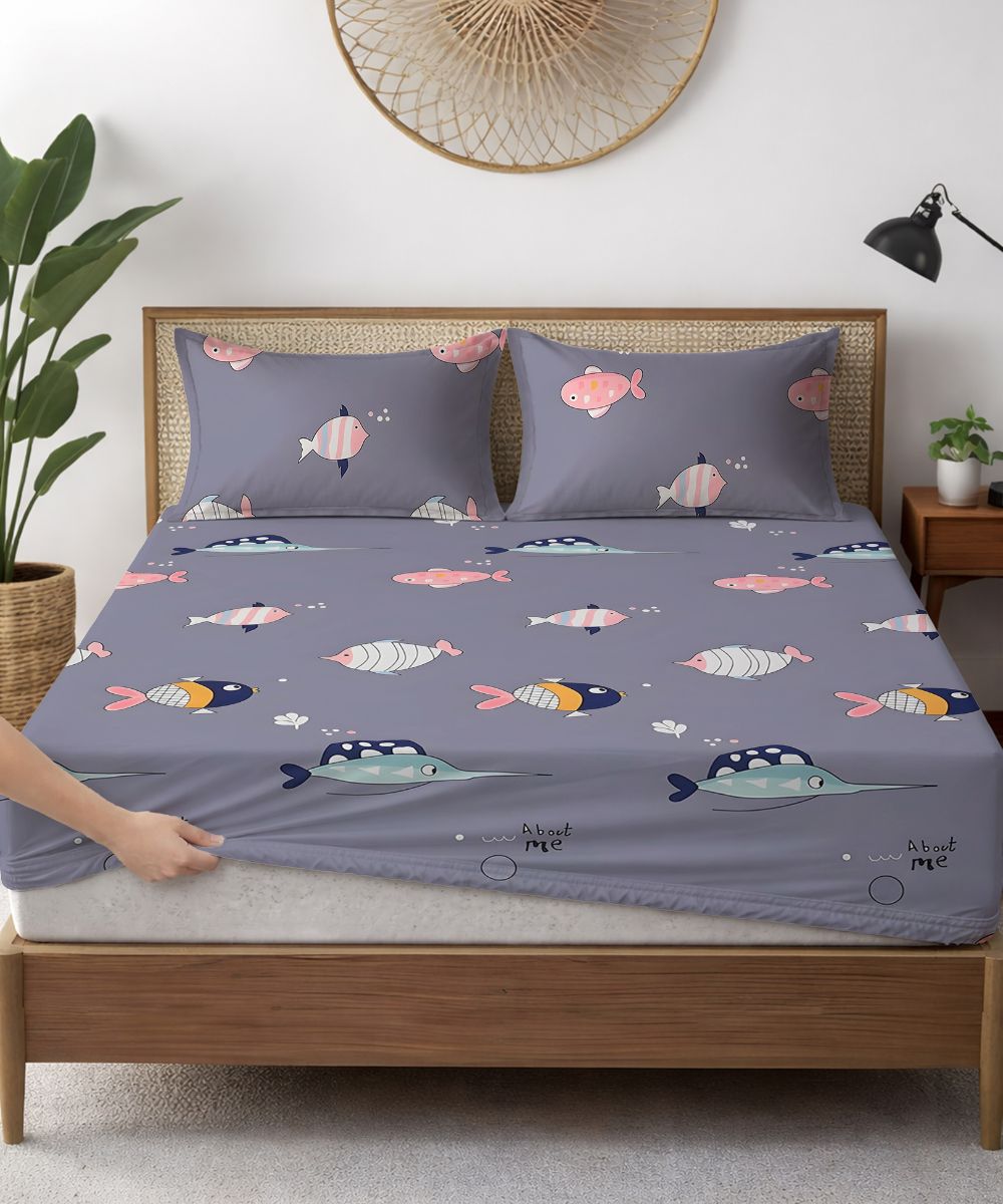 Underwater Dreams Fish Kids Flat Bedsheet With Pillow Covers