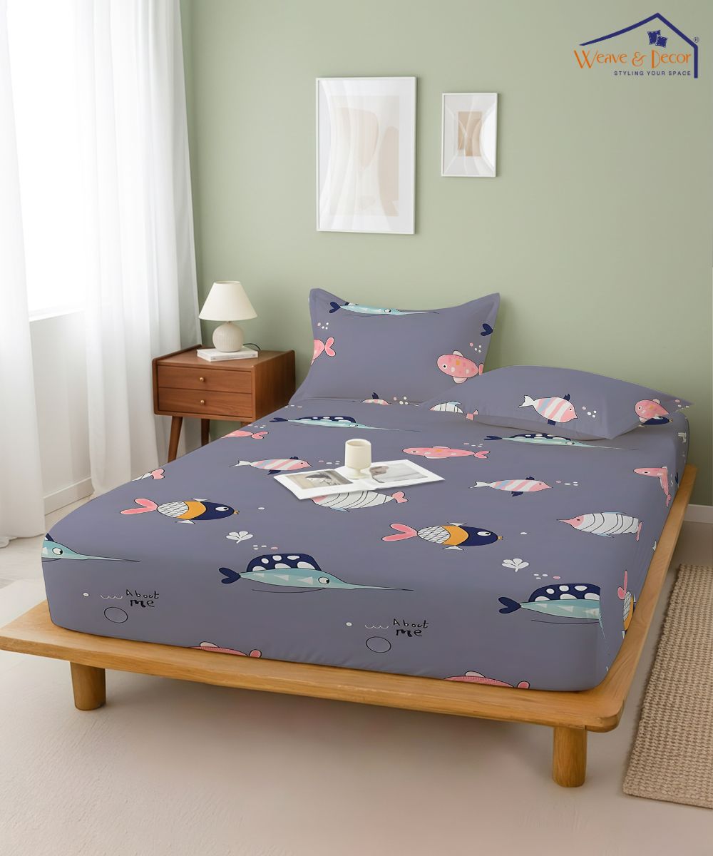 Underwater Dreams Fish Kids Flat Bedsheet With Pillow Covers