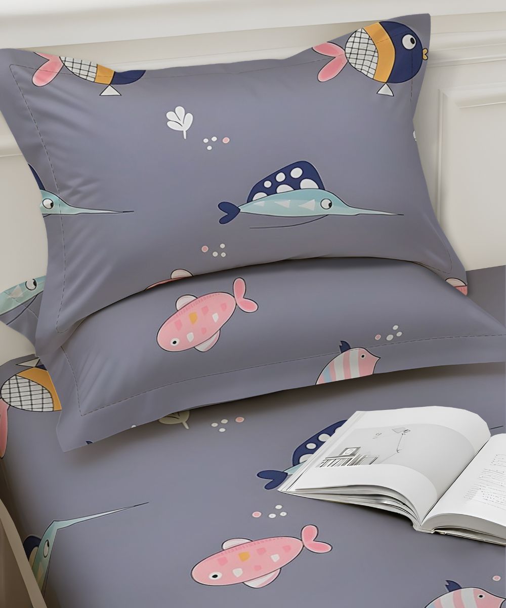 Underwater Dreams Fish Kids Flat Bedsheet With Pillow Covers