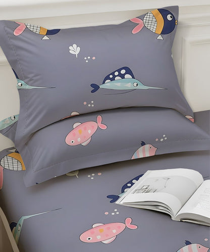 Underwater Dreams Fish Kids Flat Bedsheet With Pillow Covers