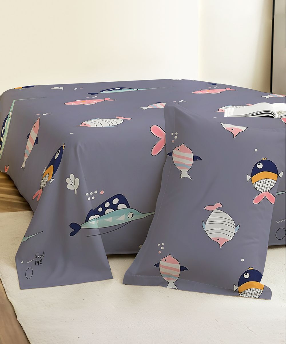 Underwater Dreams Fish Kids Flat Bedsheet With Pillow Covers