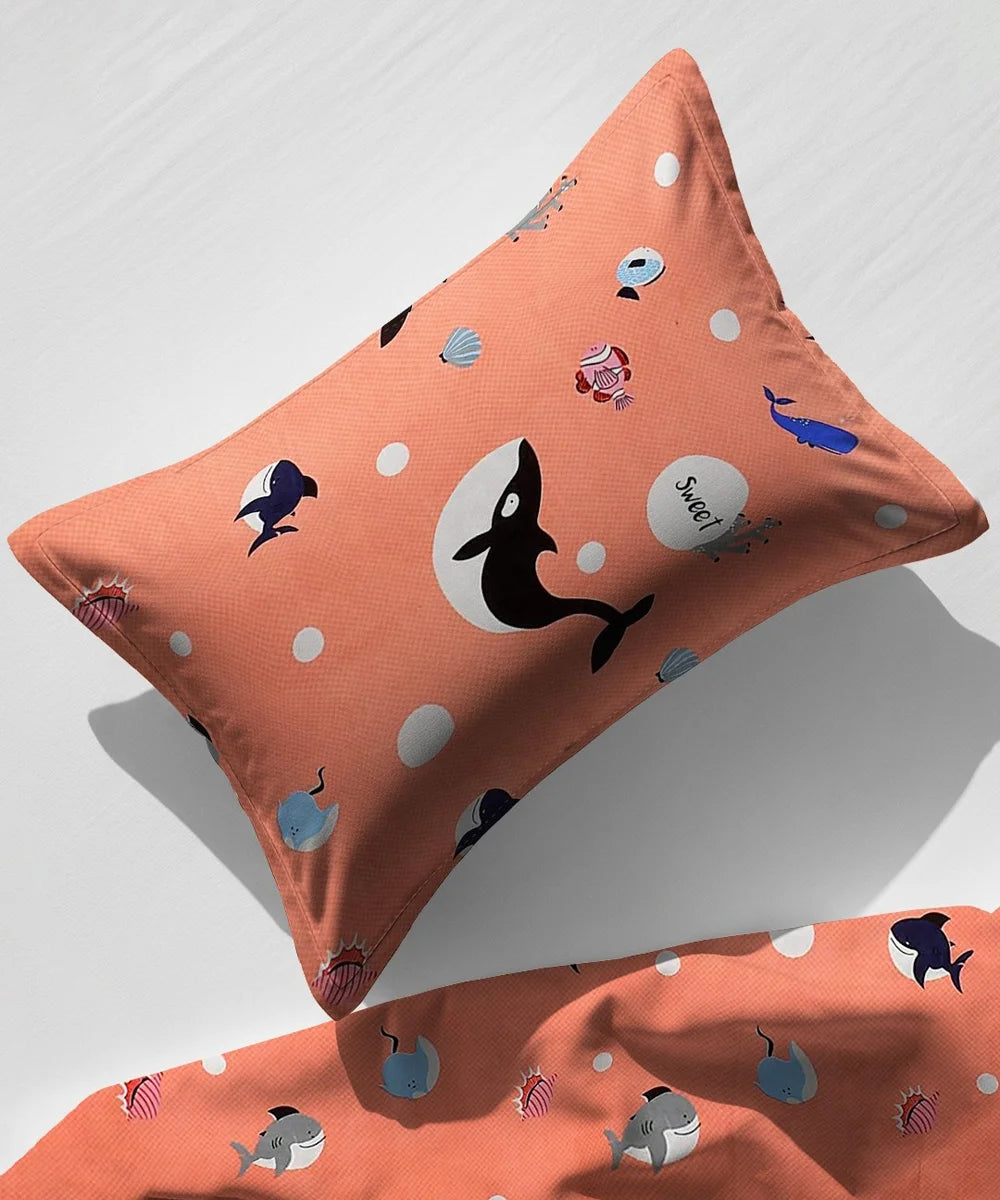 Pink dolphins Kids Flat Bedsheet With Pillow Covers
