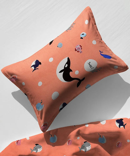 Pink dolphins Kids Flat Bedsheet With Pillow Covers