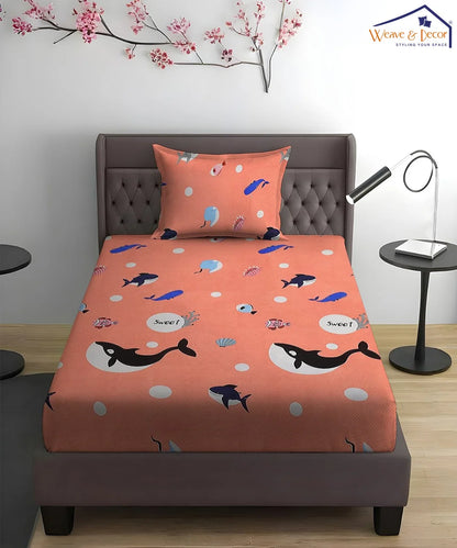 Pink dolphins Kids Flat Bedsheet With Pillow Covers